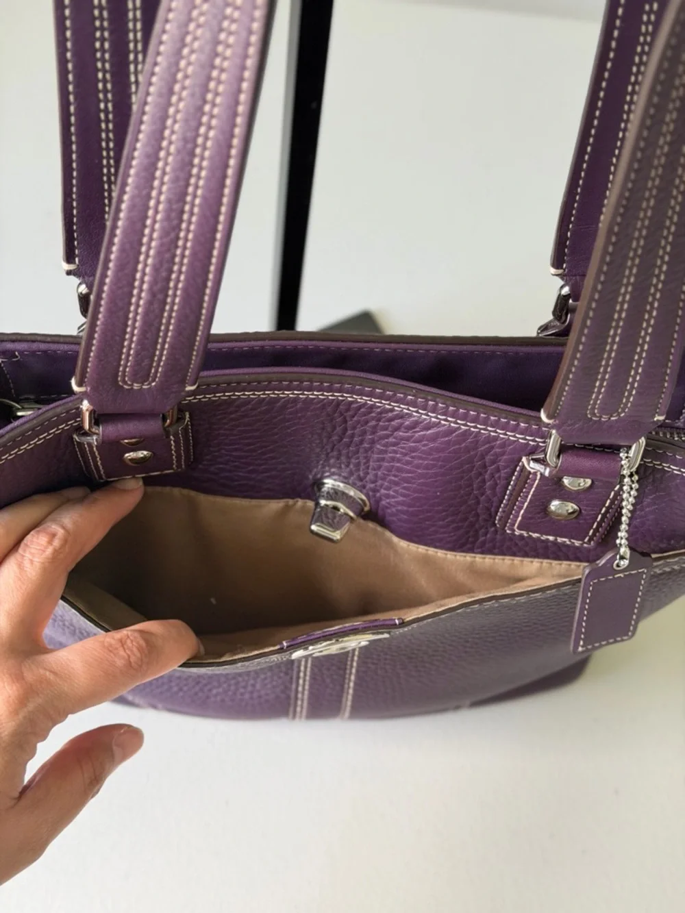 Coach Purple Hampton Y2k Pebbled Leather Tote Bag - Picture 10 of 14